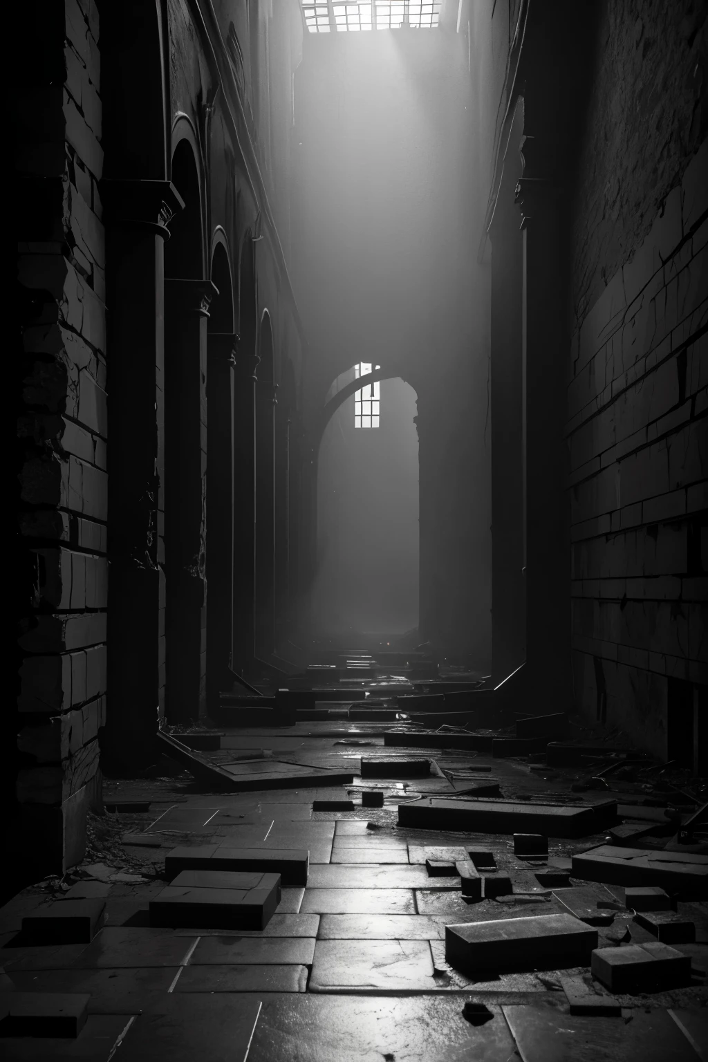 The Dark World is a vast, labyrinthine expanse of corridors, tunnels and dark chambers. The floor is covered in a creeping fog that obscures vision, and the walls seem to pulse as if they were made of living flesh. Everything seems to be in a state of decay and manipulation, with ruins and destruction everywhere.