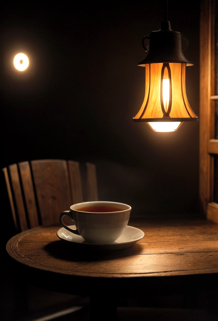 cup of tea on a wooden table, a cup, (Foto RAW, real, best qualityer, Masterpiece artwork: 1.2), (Hiper realisitic, realisitic: 1.2), high qualiy, (dark ilumination: 1.2), perfect lighting, Lightroom, 35mm films, cinemactic, dimmed colors, dark shot, Muted colours, grainy film, lute, insane details, Intricate details