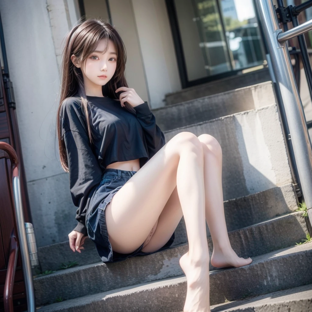  anime girl doesn&#39;t wear clothes, Realistic shadows, Detailed skin, Very small breasts, Black hair, Hair bar, Very detailed, 8K detailed face, The perfect face shape, Perfect lips, The perfect nose, Beautiful eyes correction, Viewer Viewer, Tafah, Best quality, one girl, Very good, No pants, Single