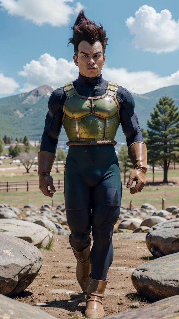 ((masutepiece:1.4, Best Quality)), ((masutepiece, Best Quality,8K)), (photographrealistic:1.4), (Cowboy Shot, Solo, Male Focus, 1boy, Vegeta, Serious, Looking at Viewer, Black spiked hair, Black eyes, armor, Enamel Bodysuit, White Gloves), (rocky ground, Rocky mountain, skyporn), Professional Lighting, Physically-based rendering(((,sayan armor)))