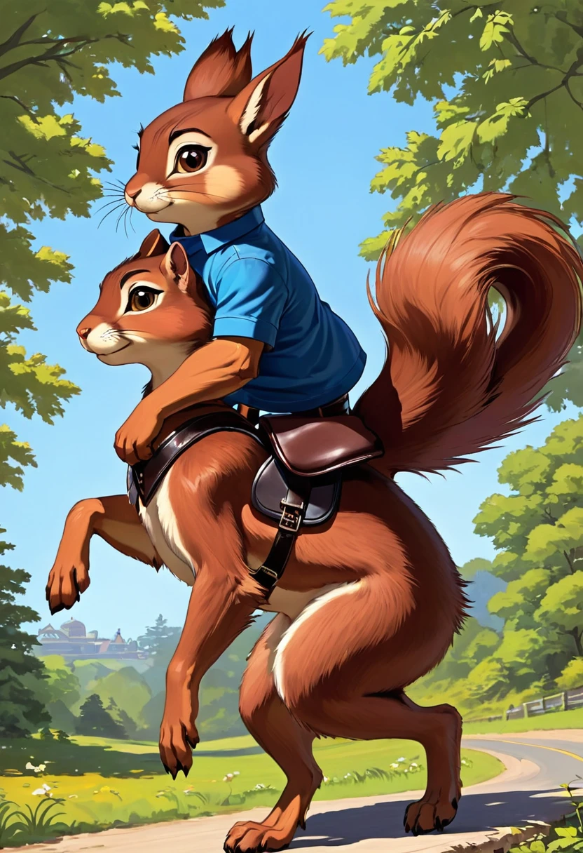 A Giant riding squirrel. Fitted with saddle.