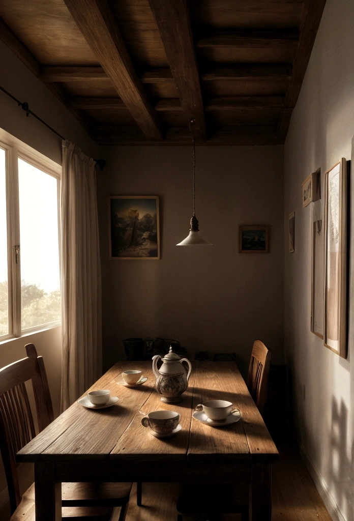 cup of tea on a wooden table, a cup, (Foto RAW, real, best qualityer, Masterpiece artwork: 1.2), (Hiper realisitic, realisitic: 1.2), high qualiy, perfect lighting, Lightroom, 35mm films, cinemactic, dimmed colors, dark shot, Muted colours, grainy film, lute, insane details, Intricate details, luz do entardecer, well-lit afternoon.