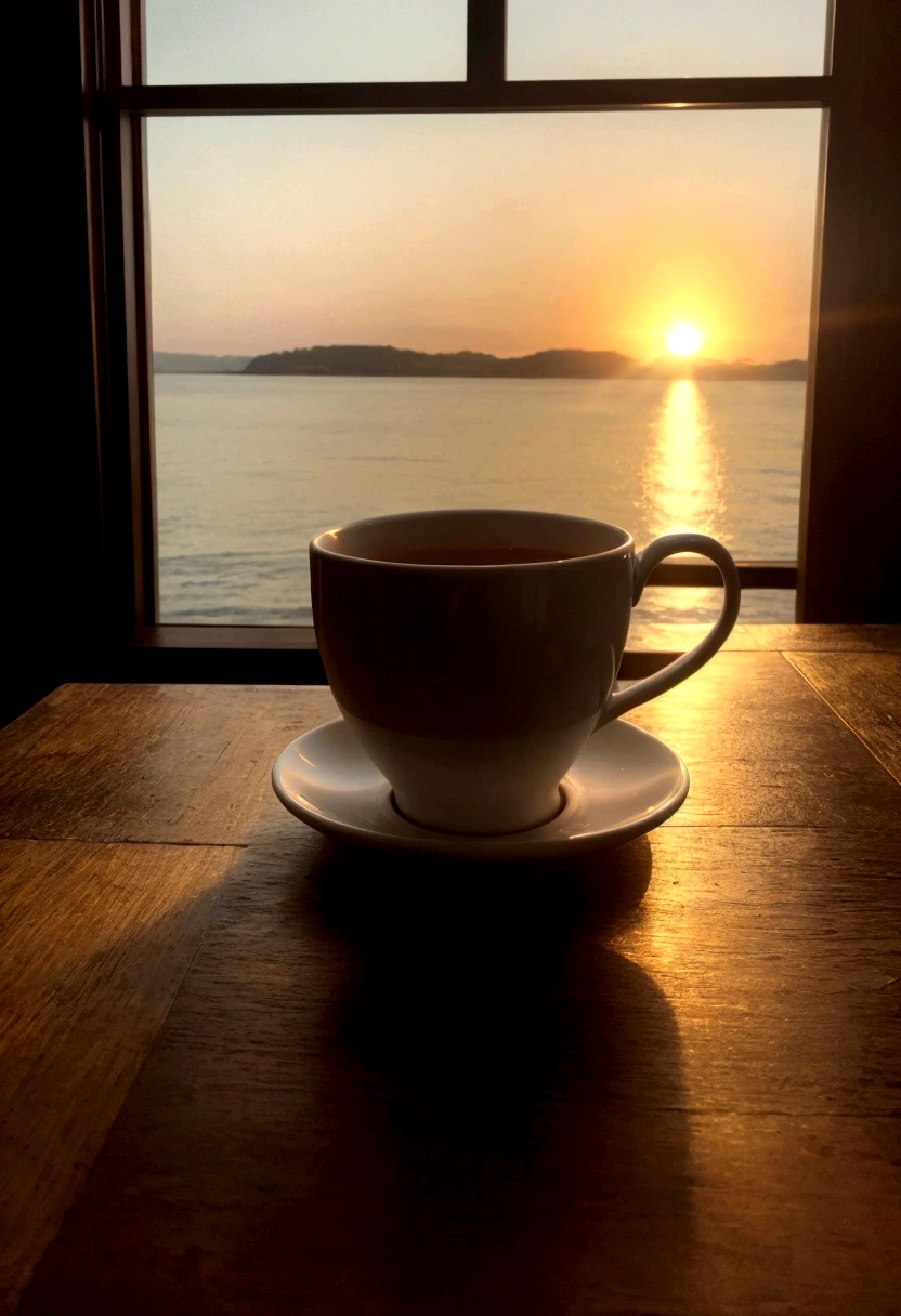 cup of tea on a wooden table, a cup, (Foto RAW, real, best qualityer, Masterpiece artwork: 1.2), (Hiper realisitic, realisitic: 1.2), high qualiy, perfect lighting, Lightroom, 35mm films, cinemactic, dimmed colors, dark shot, Muted colours, grainy film, lute, details, Intricate details, luz do entardecer, well-lit afternoon.