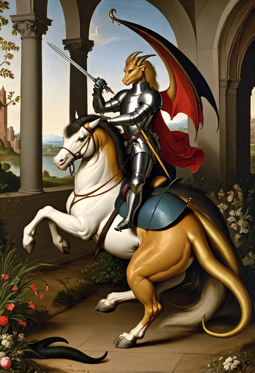 St George and the Dragon by Raphael. With Trump as St Georges and Joe Biden as the dragon.