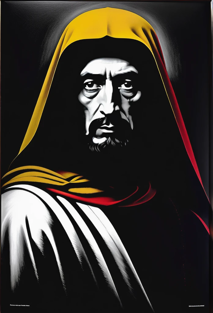 Ultra Details, masterpiece, stylisch Contempt morden painting, black and white portrait in the style of richard avedon, face obscured with black, mustard, powder red, Sebastiano del Piombo, Kreuztragende Christus of Budapest, vintage, high-contrast lighting, textured finish --ar 4:5 --stylize 0.7