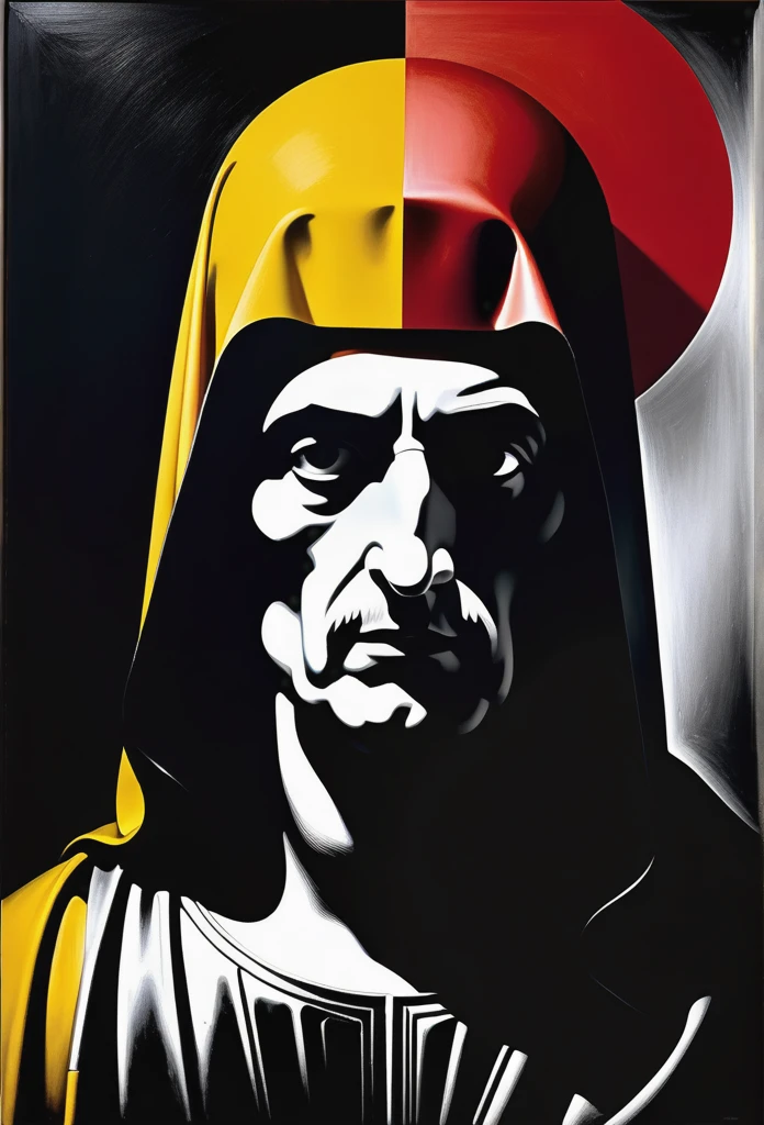 Ultra Details, masterpiece, stylisch Contempt morden painting, black and white portrait in the style of richard avedon, face obscured with black, mustard, powder red, Sebastiano del Piombo, Kreuztragende Christus of Budapest, vintage, high-contrast lighting, textured finish --ar 4:5 --stylize 0.7