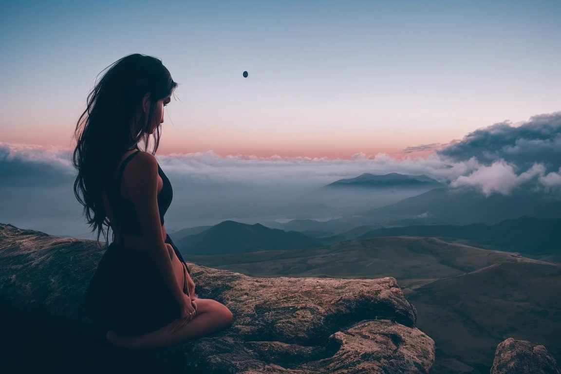 Octane, starがちりばめられた空の柔らかな輝きに包まれて, He painted a solitary figure against a fascinating background.. Perched on a sturdy tree trunk, A girl was looking at the night view, Her long hair cascades down her back like a silky waterfall.. Streetscape, Just a silhouette against the Milky Way, It was a testament to the contrast between nature and civilization.. A single cloud was flowing lazily, It casts a long shadow at the girl&#39;s feet., star々sparkling like diamonds in the velvet sky. Octaneの夜の静けさを乱したのは