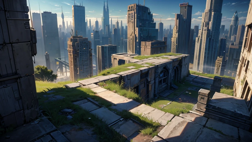 Generate an RPG battle map that is in a futuristic city. on the outskirts of the city, as if it were abandoned.
