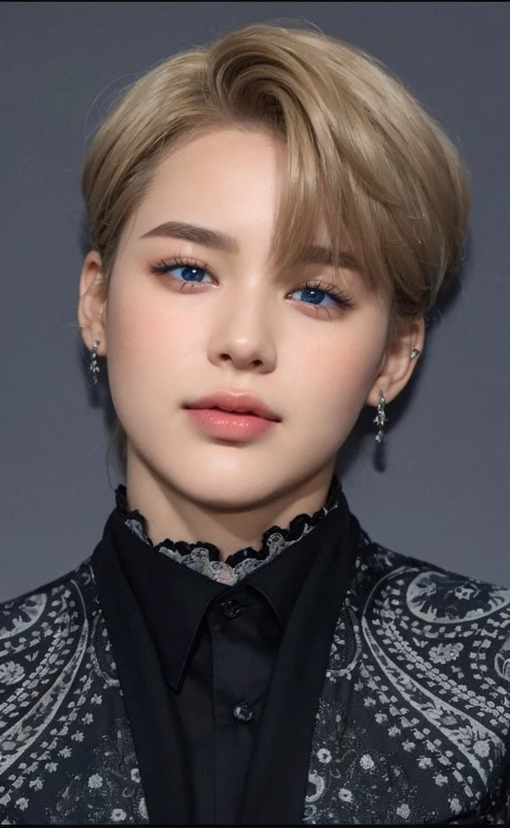round eyes, thin nose and youthful appearance, but without taking away the other features of the main photo. I want very light blue eyes! improve photo quality. Full mouth, like a doll.