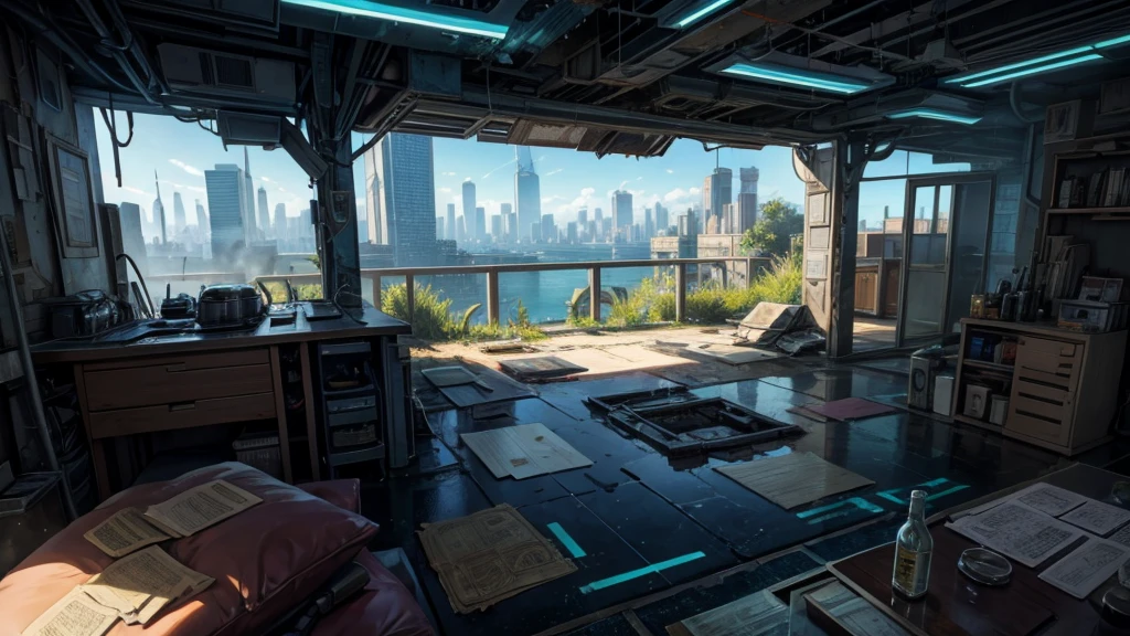 Generate an RPG battle map that is in a futuristic city. on the outskirts of the city, as if it were abandoned.