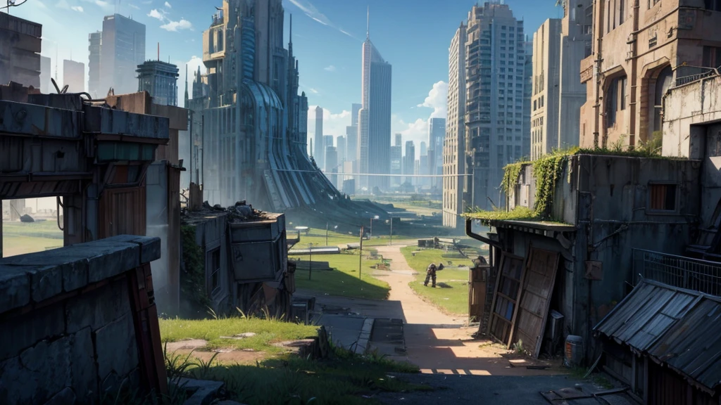 Generate an RPG battle map that is in a futuristic city. on the outskirts of the city, as if it were abandoned.
