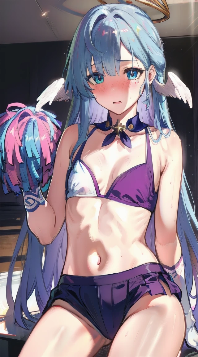 1girl,
BREAK ((1girl, robin, halo, head wings, white gloves, pearl bracelet, high heels :1))
BREAK ((flat chest,cheerleader,flustered,blushing:1.4))
BREAK indoors,
BREAK looking at viewer,
BREAK (masterpiece:1.2), best quality, high resolution, unity 8k wallpaper, (illustration:0.8), (beautiful detailed eyes:1.6), extremely detailed face, perfect lighting, extremely detailed CG, (perfect hands, perfect anatomy),