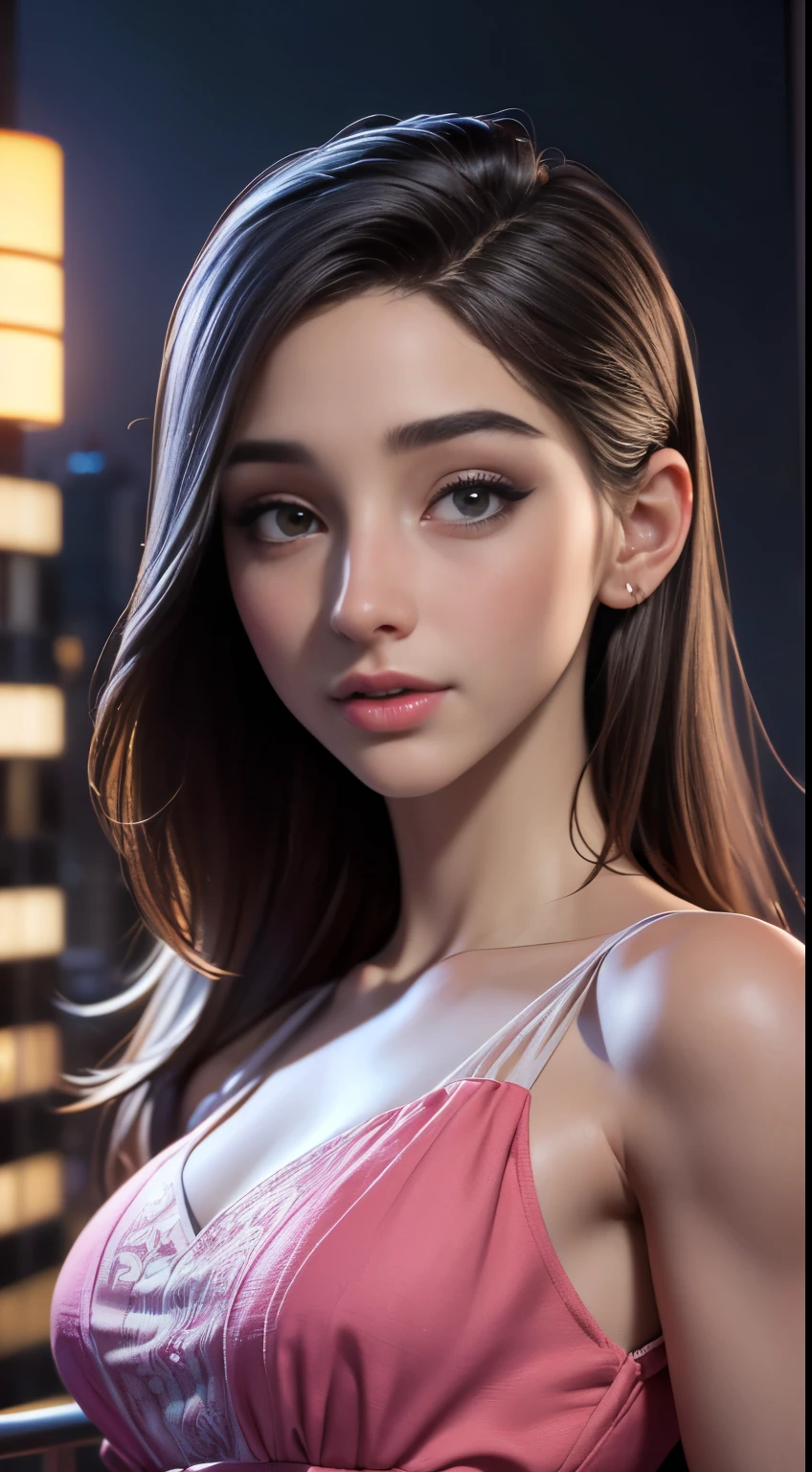 photo of Abella Danger, RAW, beautiful woman, ((portrait)), ((detailed face:1.2)), ((detailed facial feature, detailed skin, clear skin), (perfect proportioned body), (wearing a colorful sexy dress) (high detailed city environment, apartment balcony), (realistic photo, best quality, detailed), (8k wallpaper), (cinematic lighting, dramatic lighting) (sharp focus, intricate)