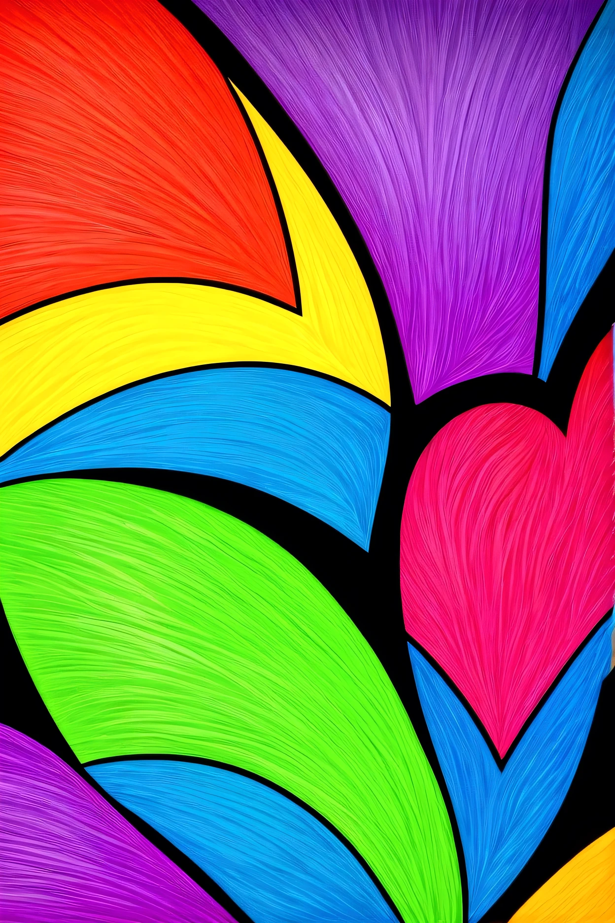 (best quality,4K,8K,highres,​masterpiece:1.2),Ultra-detail,realisti,photorealisti,photo-realisti:1.37,bright colours,sharp lines,Comic-Stil,asymmetrical heart,Rainbow filling