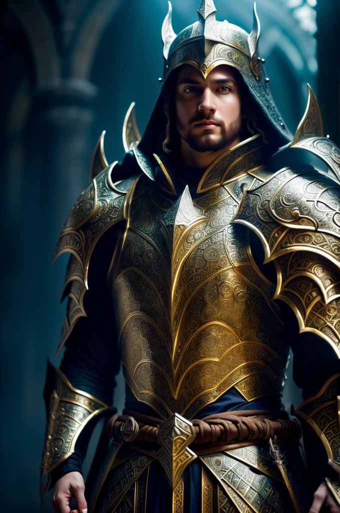 a highly detailed digital painting of an imperial paladin-battle mage hybrid worshiper of akatosh, dramatic lighting, intricate armor and weapons, fantasy medieval setting, volumetric fog, glowing magical energy, epic scale, cinematic composition, vibrant colors, dramatic shadows, realistic textures, masterpiece, (best quality,4k,8k,highres,masterpiece:1.2),ultra-detailed,(realistic,photorealistic,photo-realistic:1.37),cinematic,dramatic,striking pose,intense magical power,ornate armor,majestic fantasy,awe-inspiring