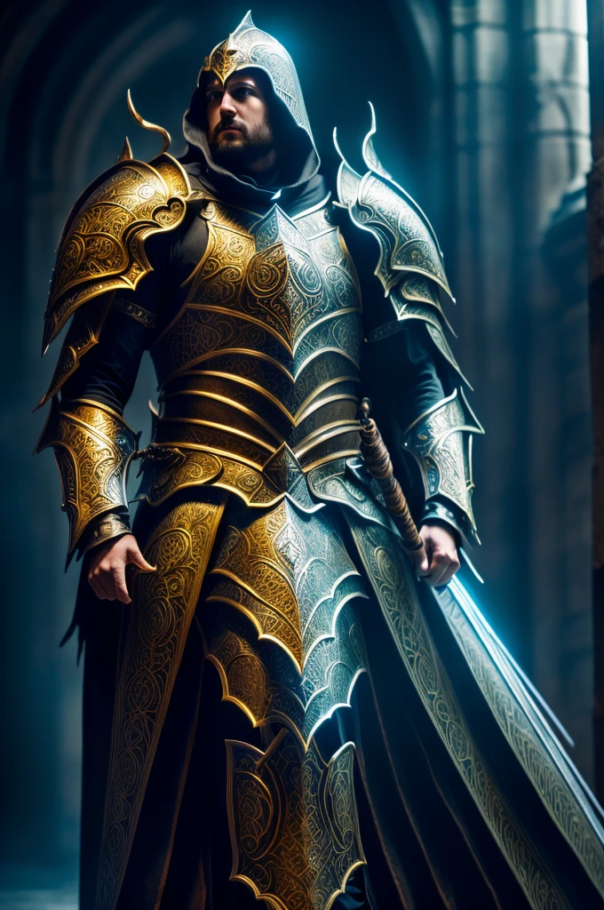 a highly detailed digital painting of an imperial paladin-battle mage hybrid worshiper of akatosh, dramatic lighting, intricate armor and weapons, fantasy medieval setting, volumetric fog, glowing magical energy, epic scale, cinematic composition, vibrant colors, dramatic shadows, realistic textures, masterpiece, (best quality,4k,8k,highres,masterpiece:1.2),ultra-detailed,(realistic,photorealistic,photo-realistic:1.37),cinematic,dramatic,striking pose,intense magical power,ornate armor,majestic fantasy,awe-inspiring