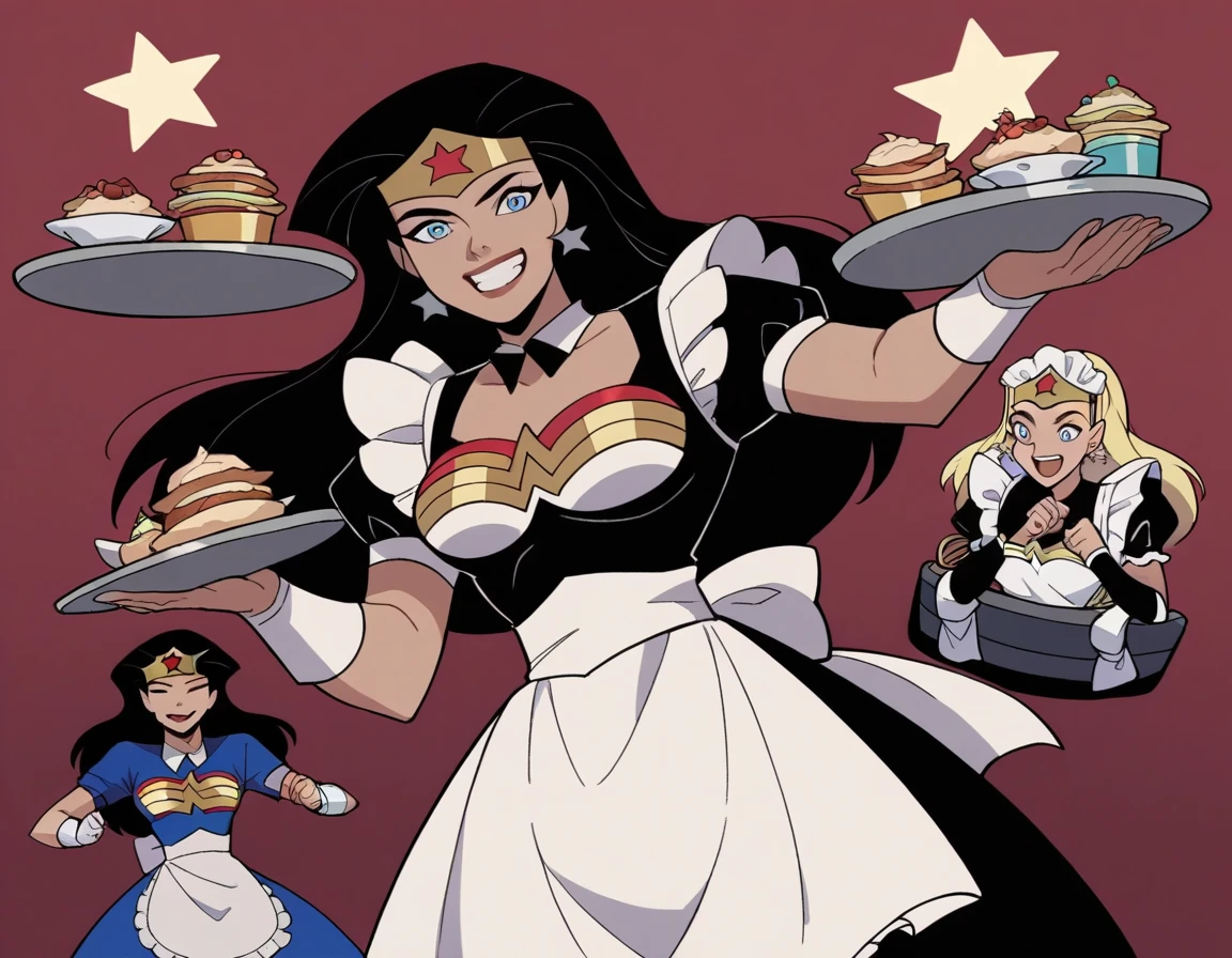 score_9, score_8_up, score_7_up, source_anime,
dianaprince, diana prince, blue eyes, black hair,
Maid outfit, jewelry, star \(symbol\), star print, superhero, maid tiara, maid apron, very happy, Big smile, Tray, cassino stage