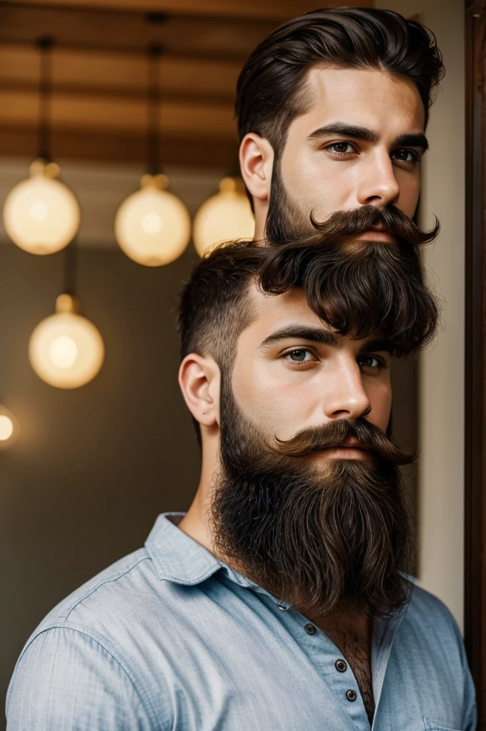 Photo of realistic young and attractive man with beard and mustache