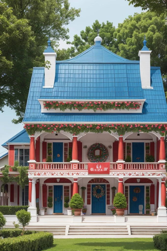June festivities decorated house drawing 