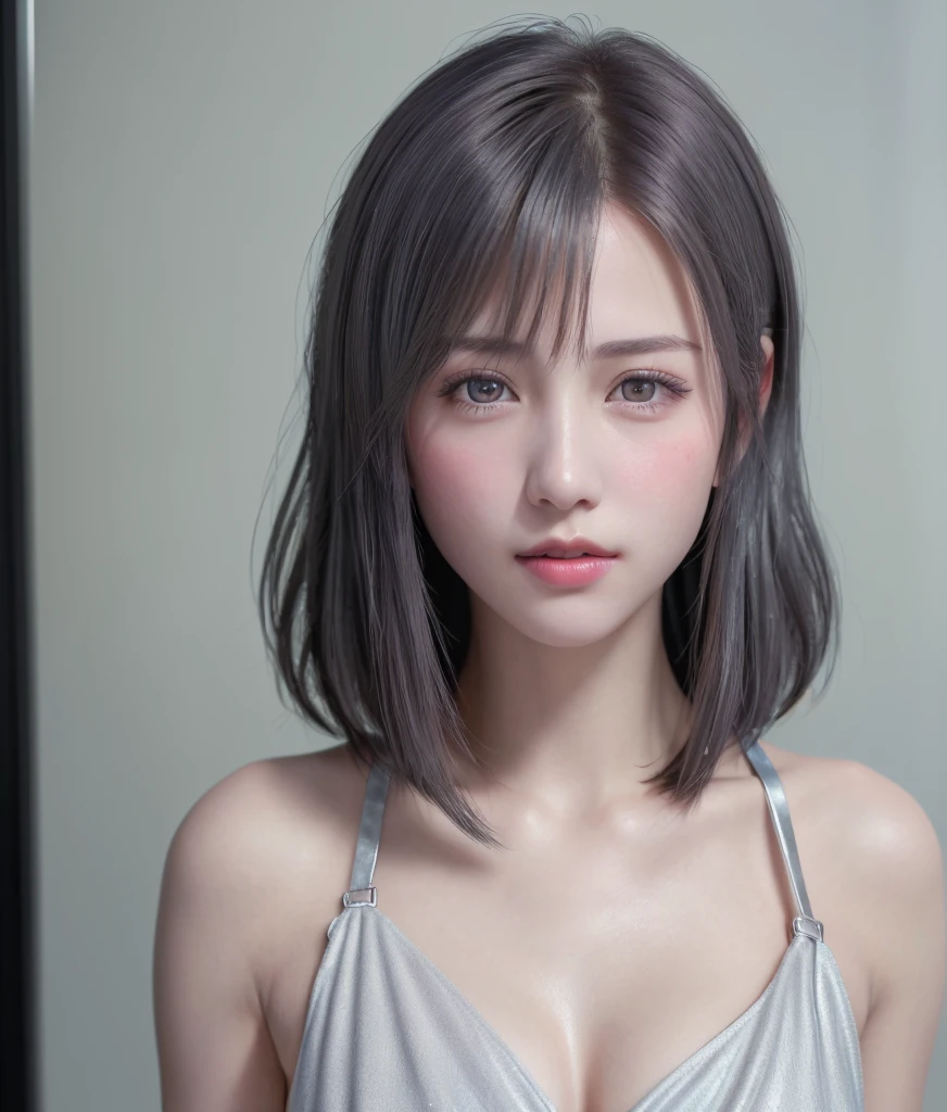 (8K, Photorealistic, Raw photo, of the highest quality: 1.3), (1girl in), Super beautiful, (Realistic face), (boyish, Silver Color Berry Shorthair), Beautiful , Glare that captivates the viewer, Beautiful expression, Beautiful breasts, (Realistic skin), Be...