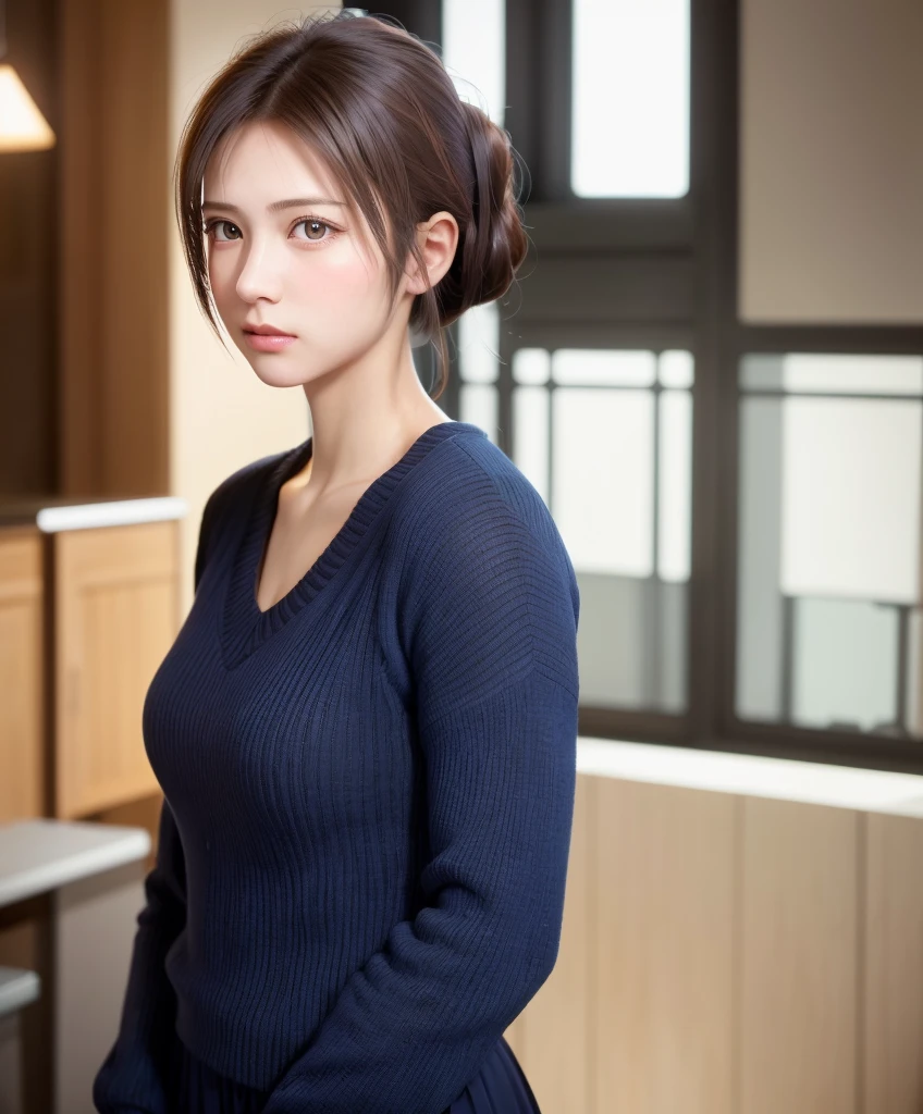 8K, of the highest quality, masutepiece:1.2), (Realistic, Photorealsitic:1.37), of the highest quality, masutepiece, Beautiful young woman, Pensive expression, Thoughtful look, Dressed as a nurse, Hair tied back, Messy mood, Cinematic background, Tired, Light skin tone