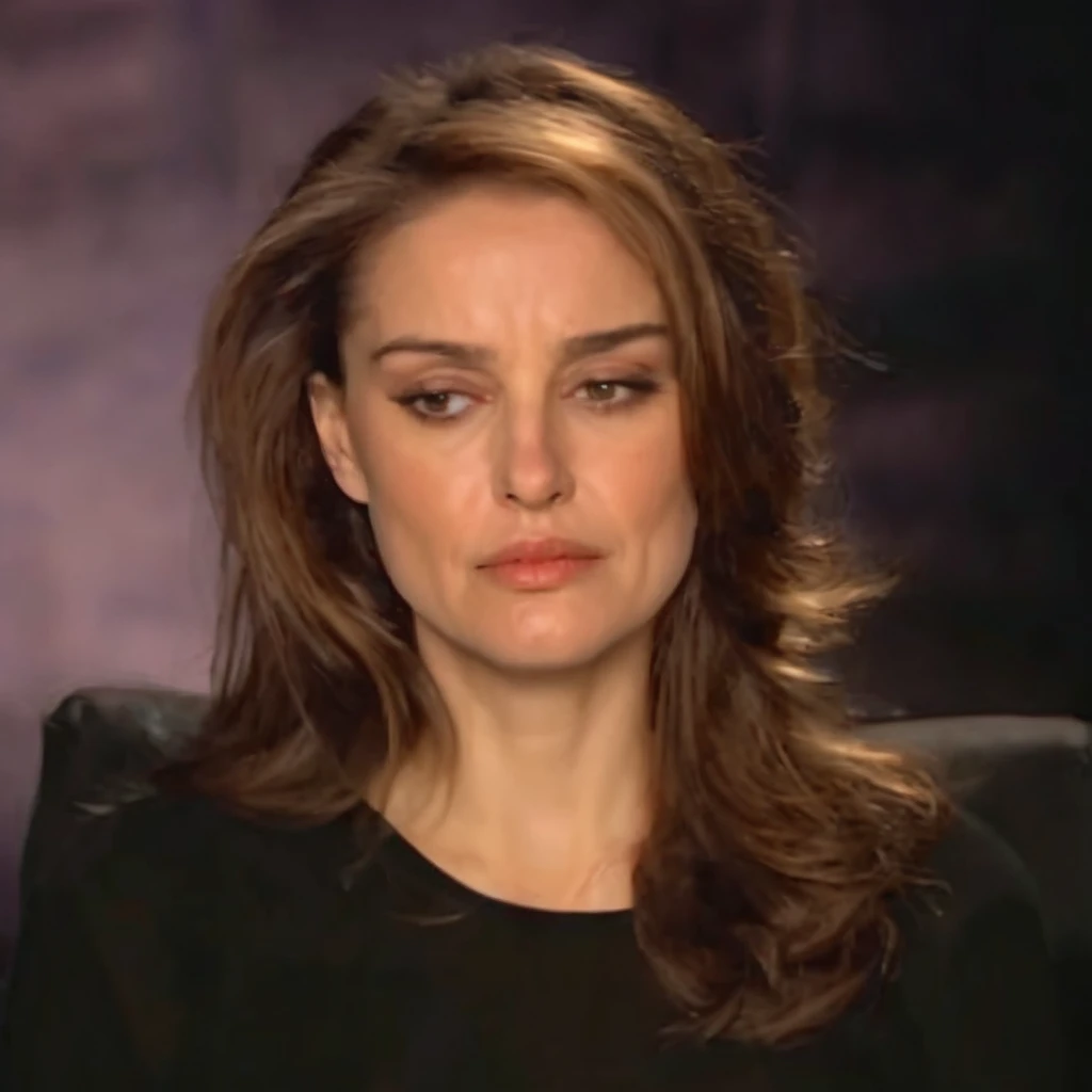 32 year olded European beautiful lady with long brown hair looking down at something, extremely beautiful, 8K, highly detailed, she has an expressionless face