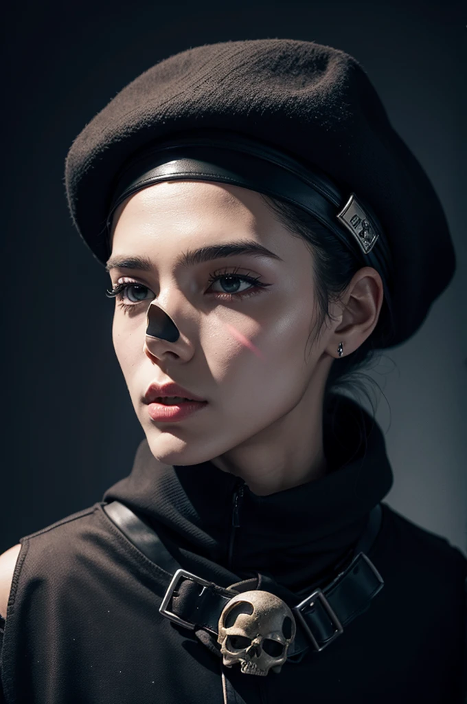 A SKULL WITH A BERET AND A BLACK BACKGROUND BEHIND IT WRITTEN GTOR