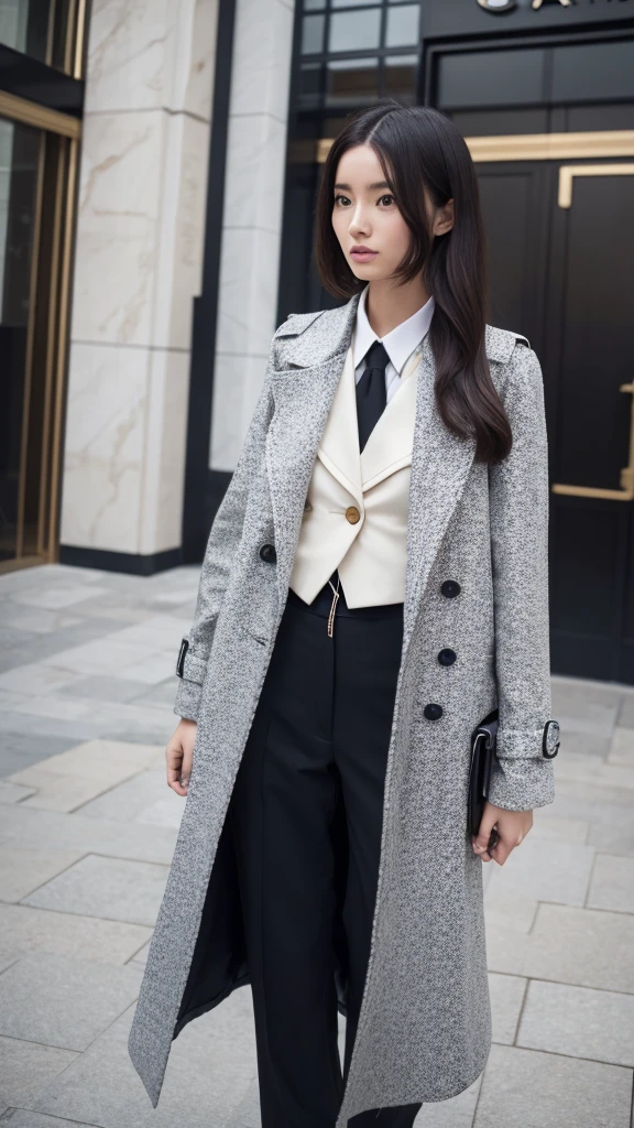  Chanel Suit, Shoulder pads, trench coat, Video camera, Discman