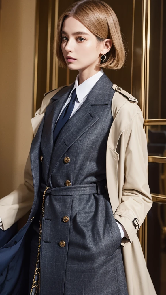  Chanel Suit, Shoulder pads, trench coat, Video camera, Discman