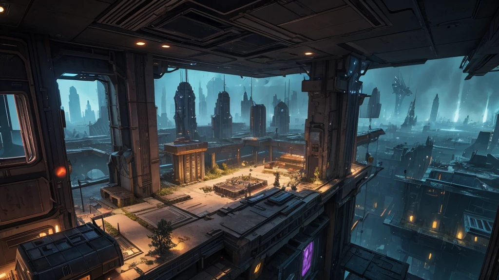 Generate an RPG battle map that is in a futuristic city. on the outskirts of the city, as if it were abandoned.