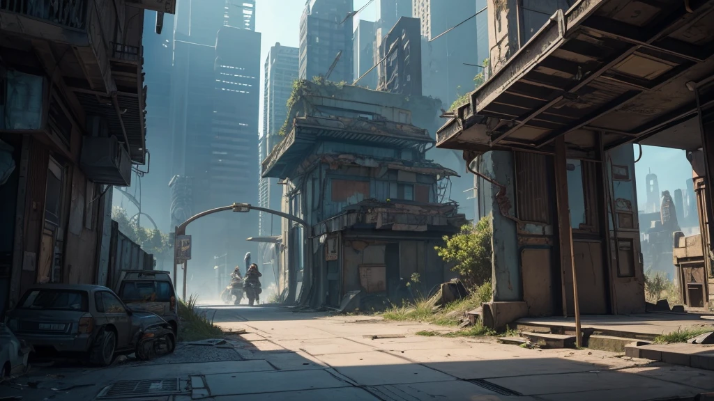 Generate an RPG battle map that is in a futuristic city. on the outskirts of the city, as if it were abandoned.