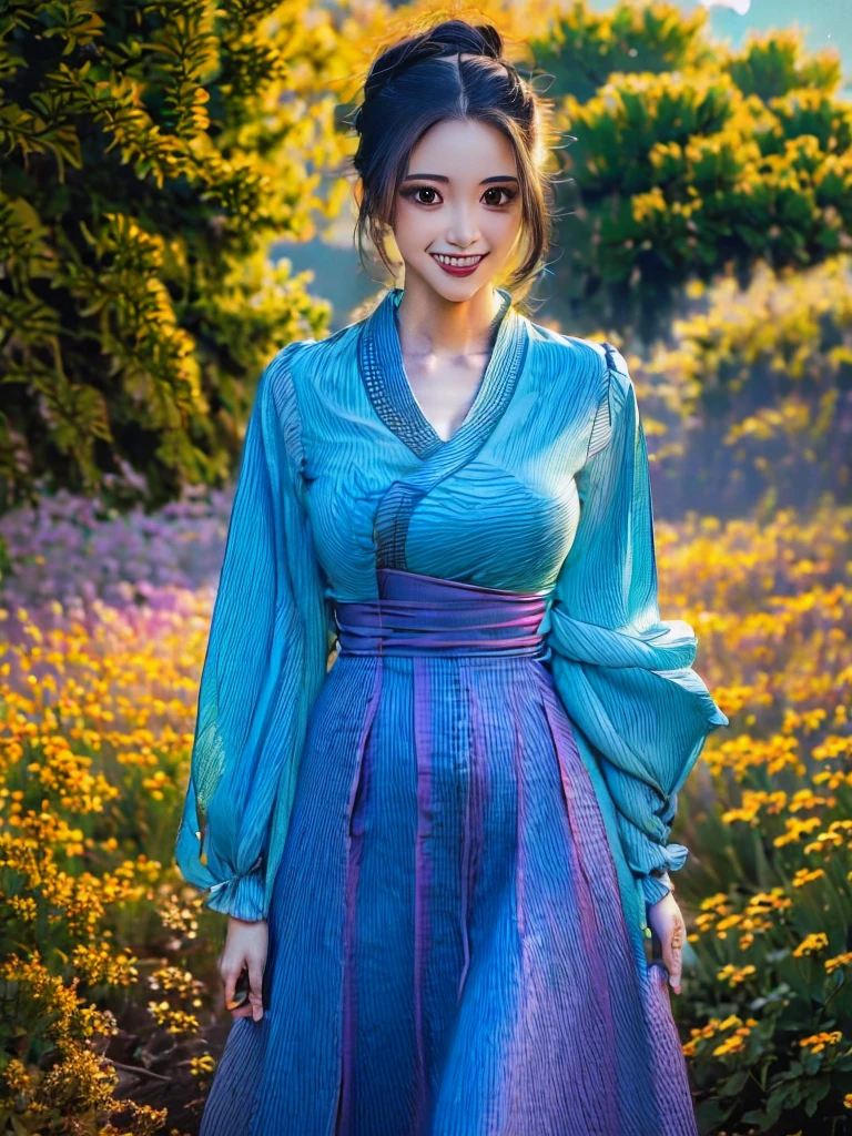 best quality, high_resolution, distinct_image, detailed background ,girl, hanbok,flower,garden,moon, night,dutch angle, wide shot, crown,
