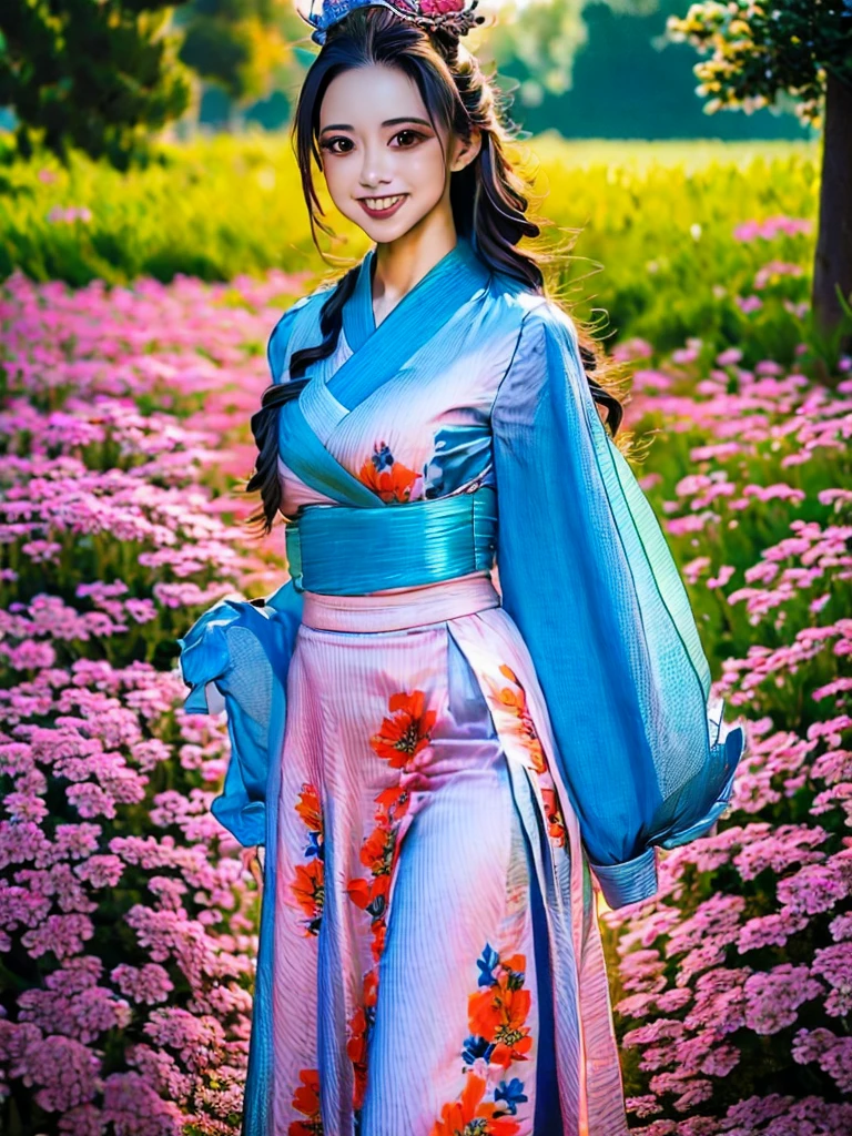 best quality, high_resolution, distinct_image, detailed background ,girl, hanbok,flower,garden,moon, night,dutch angle, wide shot, crown,
