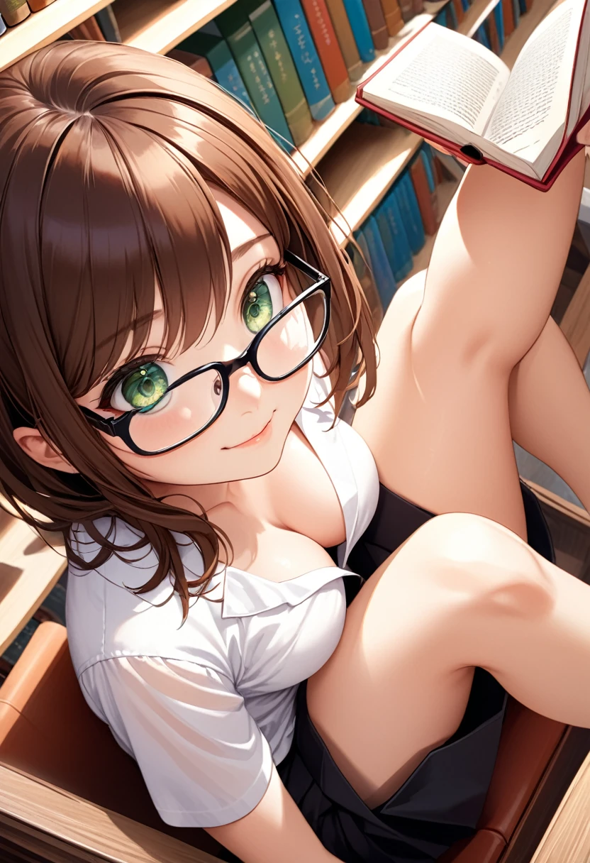 NSFW, (Official art、Best Quality、Unity 8k Wallpapers、32K、masterpiece、ultra-detailliert、super high resolution、realisitic、Photorealsitic:1.2)、(natural soft light:1.2)、Fireglow effect、film grains、Best Shadows、side lights、sideshot、(Ultra-detailed and complex 3D rendering)、Detailed beautiful face and eyes、Sharp pupils、Realistic pupiliddlebreasts、Smile、sitting on desk, on desk, Sit on a desk, Sitting on a desk,bent at the knees、Opening legs、open one's legs、A sexy、Ultra-slim thong bikini swimsuit, In the office, glasses, embarrassed from, cleavage of the breast、A sexy、