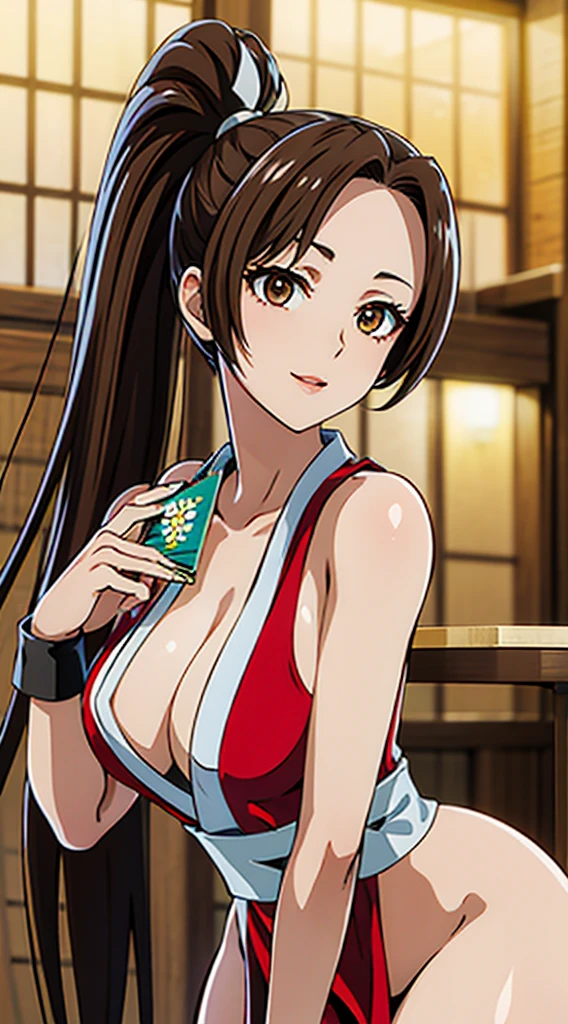 ((8K)), ((32k)), ((Highest quality)), ((masterpiece)), ((超High resolution)), ((Tmasterpiece)), (((head shot:1.6)))、((8K)), ((32k)), ((Highest quality)), ((masterpiece)), ((超High resolution)), Fine skin、女性1 person、pink sexy dresses、((Mai Shiranui:1.2)), Expose your shoulders、Brown Hair, Brown eyes, Long and high ponytail, hair band, 1 person、Captivating Smile Age 25, Japanese Mature, beautiful指, beautiful長い脚, beautiful体, beautiful鼻, beautifulキャラクターデザイン, Perfect Eyes, Perfect Face, jewelry, hair ornaments, king of fighters,((Large handheld fan:1.6))、
(Tabletop, Highest qualityの, Highest quality, beautifully、beautiful: 1.2), Very detailed, More detailed,適切な体のProfessionalポーション,Tabletop,Ultra-high quality output images,High resolution,Intricate details,Very delicate and beautiful hair,Realistic photos,dream-like,Professionalの照明,Realistic Shadows,Focus Only,
(Big Breasts:1.2,) , フローティングスカートFine skinの質感, High quality fabric, High quality metallic texture、((Beautiful and dense face))、RAW Photos、Professional, Ultra-fine painting, ((alone)), beautiful胸、Highest quality, Very detailed, Very detailed詳細, Finer details, so beautiful,(Five Fingers, Four fingers and thumb),Concept Art, Anime fantasy artwork, Detailed fantasy art,8KHigh resolution, Detailed Art, 8 Slim legs, Defined, Defined fingers