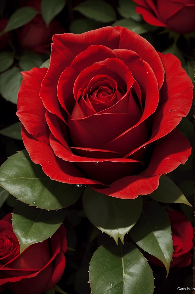 For Cover 1:
- A vibrant red rose, its delicate petals contrasting with sharp thorns that emerge from the dark shadows around. The dim light highlights the details of the dewdrops on the petals, while shadows suggest mystery and danger.