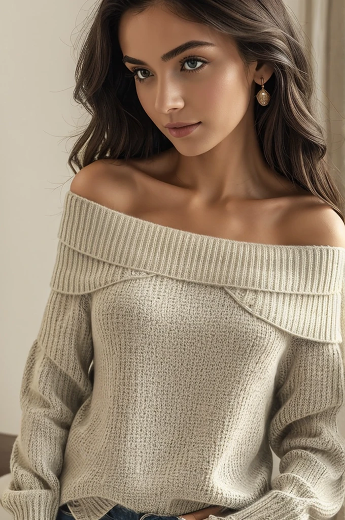 ((Best Quality)), ((Masterpiece)), (detailed), 1 girl, off shoulder sweater,