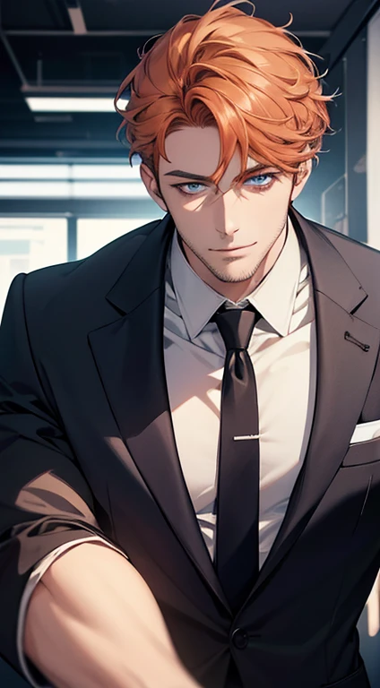 (best quality,4k,8k,highres,masterpiece:1.2),ultra-detailed,(realistic,photorealistic,photo-realistic:1.37),1 man,31 years old,mature man,very handsome,without expression,smile,short grey b
Orange hair,blue eyes,penetrating gaze,perfect face without errors,imposing posture,businessman,office background,cinematic lighting,hdr image