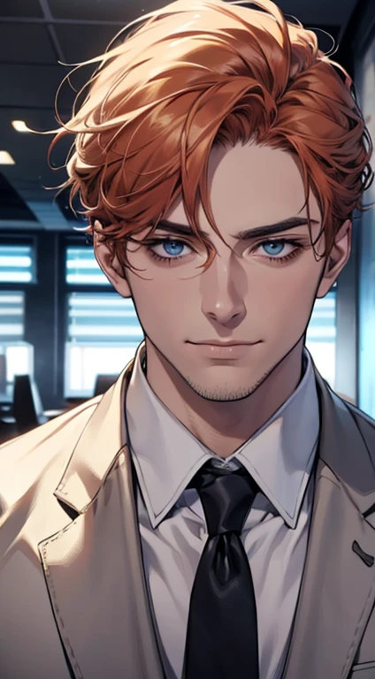 (best quality,4k,8k,highres,masterpiece:1.2),ultra-detailed,(realistic,photorealistic,photo-realistic:1.37),1 man,31 years old,mature man,very handsome,without expression,smile,short grey b
Orange hair,blue eyes,penetrating gaze,perfect face without errors,imposing posture,businessman,office background,cinematic lighting,hdr image