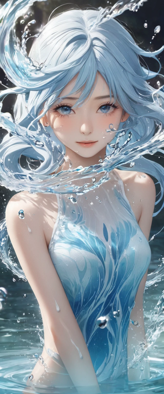 One girl, Female Water Spirit, Light blue hair, Internal spring water, Put a few drops of water on your skin,