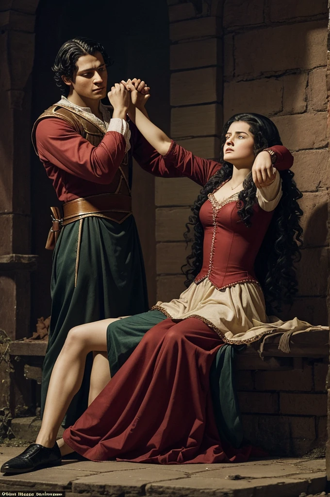 Rosaura cruelly rejects the young man who declares his love for her.
Caption: "Rosaura scorns the young suitor, deeply wounding his heart and sealing his tragic fate."