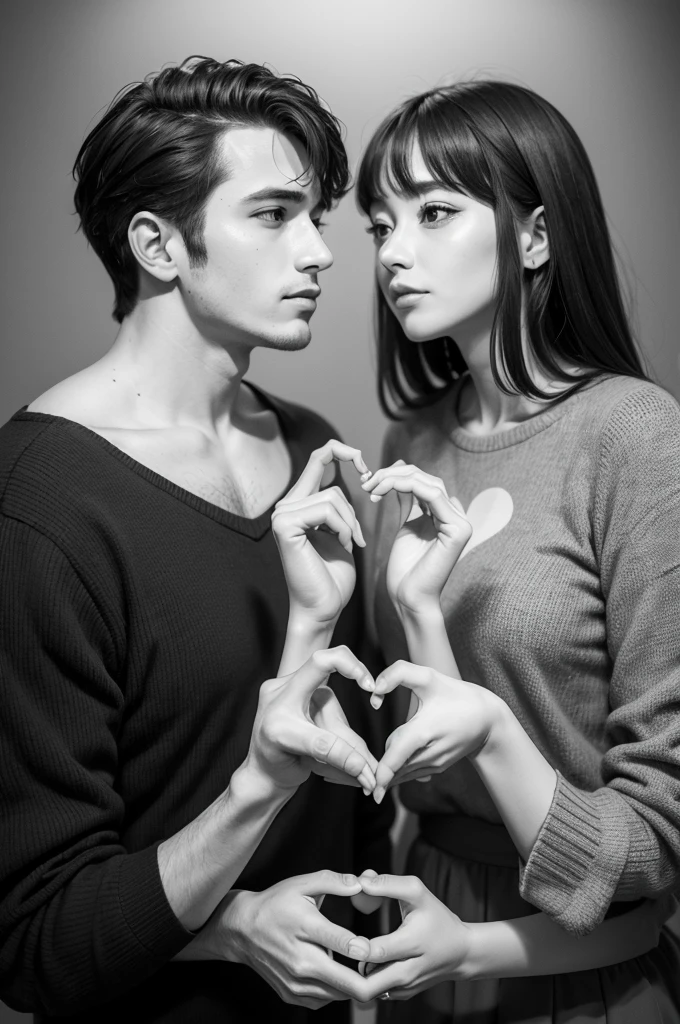 A man and a woman making a heart with their hands