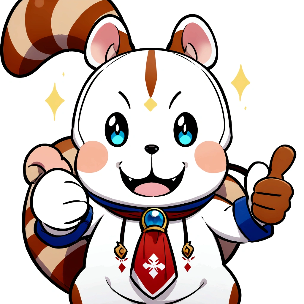 Cartoon squirrel holding plate gives thumbs up, 1024x1024, mascot, ilustrações de mascot, cute cartoon character, mascot do ensino médio,Wear clothes,White background