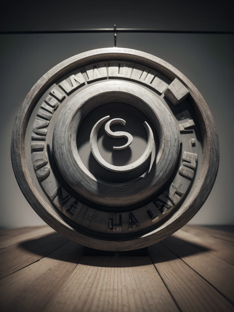 A captivating 3D conceptual rendition of the "Madre" brand logo. Set against a vintage cinema clapboard backdrop, the circular design features the brand name "Madre" in bold, cursive script, with letters in striking white and gray. Beneath the name, the slogan "Los hijos del dolor" is inscribed in a smaller, gray font. The overall design exudes a vintage elegance, with the black and white color scheme reminiscent of classic films. The 3D rendering adds depth and dimension, drawing the viewer into the world of the "Madre" brand., dark fantasy