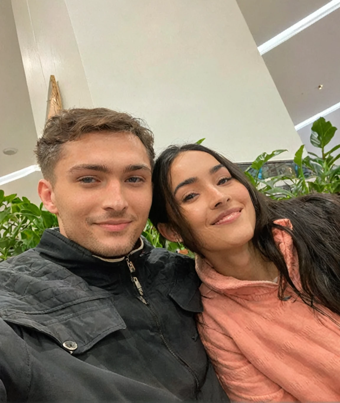 there is a man and a woman posing for a selfie in a room, profile image, I agree with you, profile image, taken at the beginning of 2020, They are in love, em um shopping, very low quality image, Lovely couple, both smiling at the camera, ayanamikodon e irakli nadar, Matthew 9 5