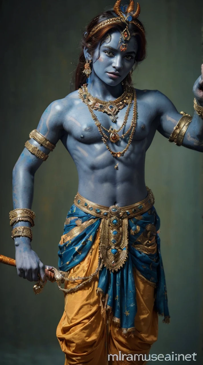 (((Masterpiece))), (((Best Quality: 1.4))), ((Super Detail: 1.4)) , hyper detailed gouache painting of a female Tiefling, gorgeous exotic features, amber neon eyes:1.5, orange hair, hyper detailed face features, expressivo face, detailed textures, blue skintone, tattoos, natural skin shader, volumetrics, warm undertones under her skin, ultra High resolution