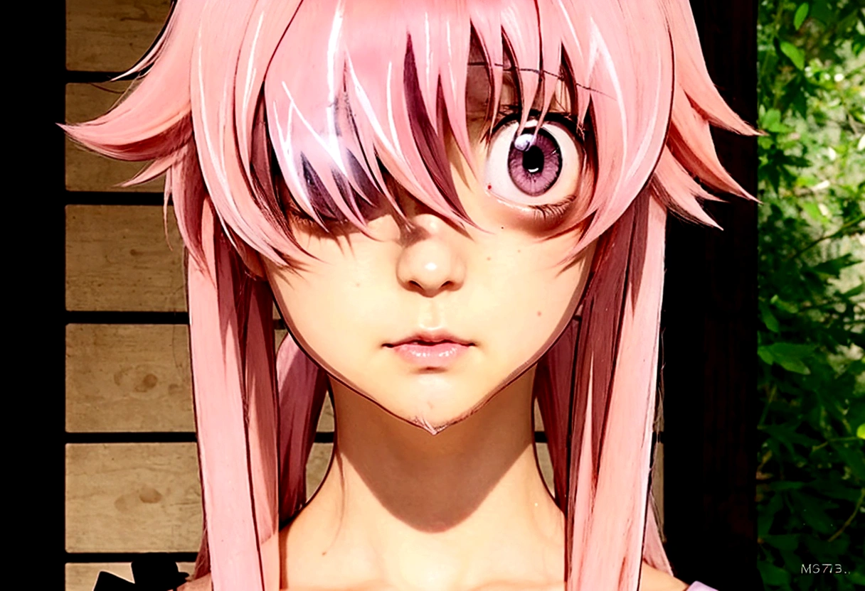 anime girl with pink hair and pink eyes looking at camera, anime girl named gasai yuno, mirai nikki, gasai yu o, close up iwakura lain, close up of a young anime girl, close up of iwakura lain, anime”, reisen udongein inaba, as an anime character, anime character, extremely cute anime girl face