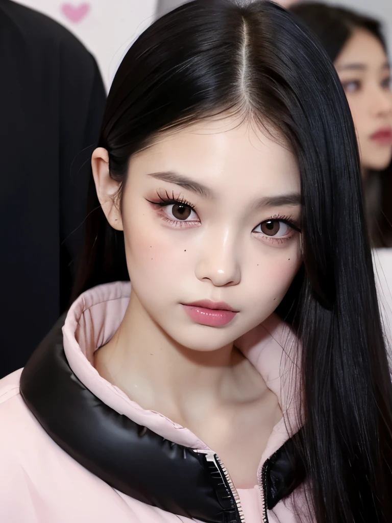 Kim Jennie with dark black hair, with curlers at the ends of dark black hair, with a star clip in her dark black hair, light colored eyes, pretty eyes, crying eyes, pretty, upturned nose, Pretty lips, pink lips, heart and cupid shaped lip, pretty skin, pale, White skin, with moles and freckles all over his face, soft pink blush on the cheeks, natural pink blush, dark and gothic makeup, Gothic Jennie, while she is with a cute boy by her side, with a cute asian boy standing next to her, while there is a man&#39;s torso, while the man&#39;His hand is on his jaw.., beautiful man&#39;s hands, with a gothic boy, nice collars, marked collar, frown, angry look, with a kiss necklace, a pretty kiss necklace, while her nipples are noticeable (big breasts, soft breasts, nice breasts, natural breasts), with a white dress, short and transparent dress, with a white dress transparente muy sexy, lingerie style, low-cut dress, visible on the nipple, with a boy by his side, with her boyfriend, looking to the camera, autophoto