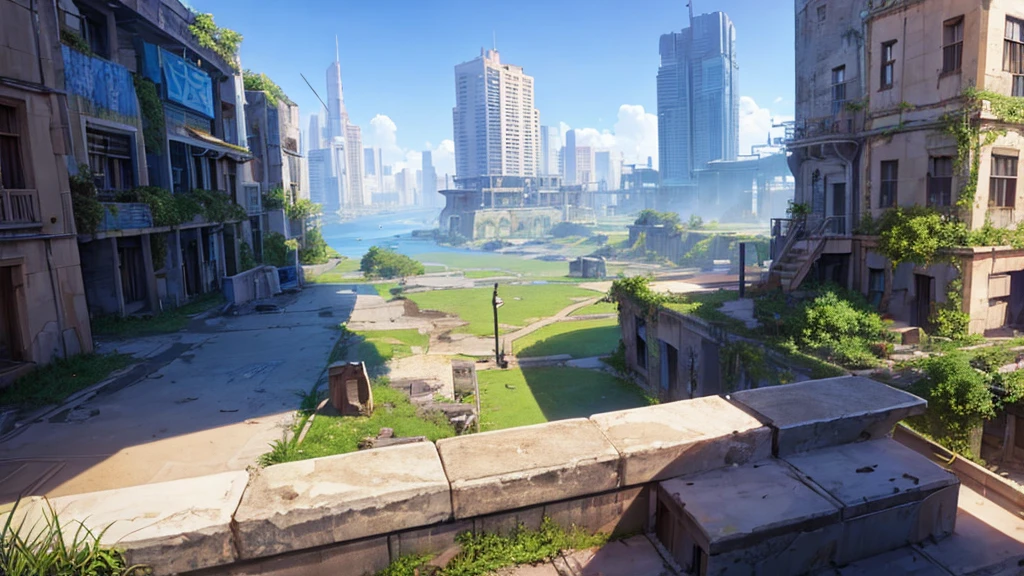 Generate an RPG battle map that is in a futuristic city. on the outskirts of the city, as if it were abandoned.