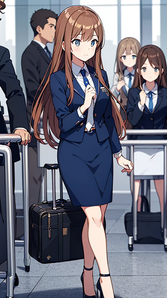 {{Mature Woman, White people}}, View your viewers, Hazel Eyes, Very detailed, Medium chest, Brown Hair, airport, flight attendant, uniform, Blue blazer, Blue tie, Blue Skirt, Midi Skirt, Pencil Skirt, Blue High Heels, Happy, 最high quality, high quality, Very detailed anime screencap, {{{{Crowded, Multiple Girls, Thousands of sisters, Millions of sisters,Billions of Sisters, clone, Doppelganger, Matching outfits, Matching hairstyle}}}}, whole body